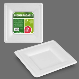 assiette carrée biodégradable ø20 cm, 25 unités
