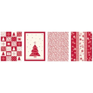 torchon coton noël red christmas 50 x 70 cm x 4 - tissages de beaulieu