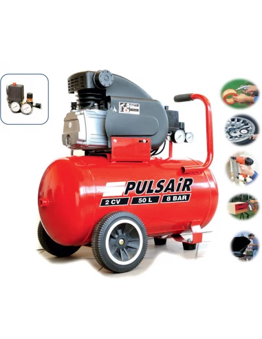 Compresseur avec cuve 50l 2cv pression max 8bar débit d'air aspiré 210l/m - PRODIF