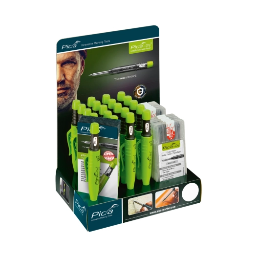 présentoir pica-dry 3030 contenu : 20 marqueurs professionnels + 10 blisters de plomb de remplacement 4030.