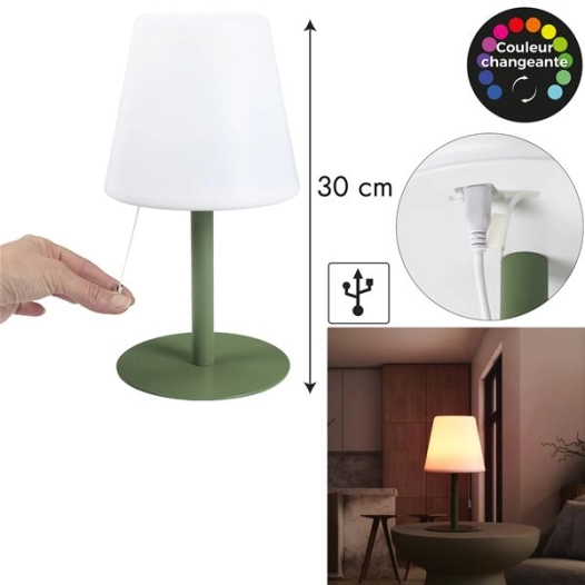 lampe de table vert rechargeable usb ip44 h30cm m6 - home deco factory