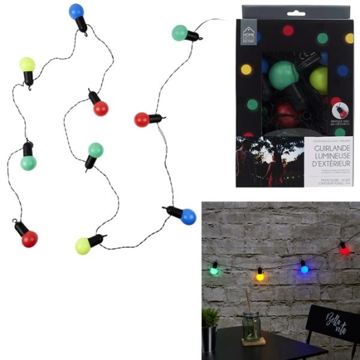 guirlande ampoules multicolores exterieur 10led m6 - home deco factory