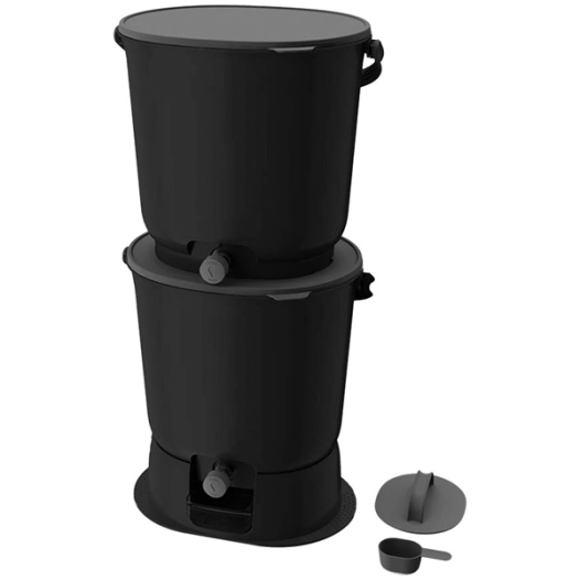 set 2 composteurs 15.3 l + socle noir - bokashi essentiel - skaza