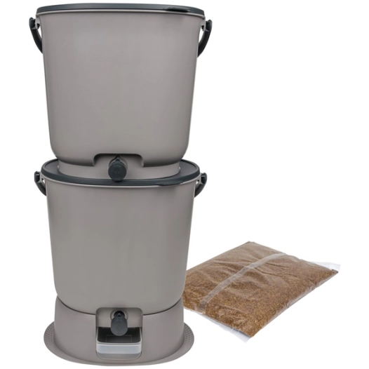 set 2 composteurs 15.3 l + socle gris - bokashi essentiel - skaza