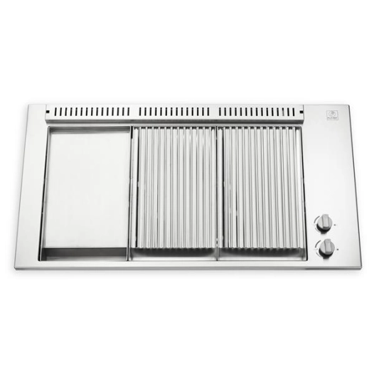 plancha grill encastrable gaz pla.net - oasi 80 lisse rainurée + couvercle - planet