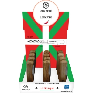 présentoir 12 couteaux de poche à virole chêne - le coq le basque - le coq français