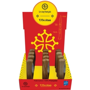 présentoir 12 couteaux de poche à virole chêne - le coq l'occitan - le coq français