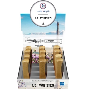 présentoir 12 couteaux de poche à virole chêne - le coq le parisien - le coq français