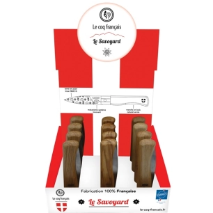 présentoir 12 couteaux de poche à virole chêne - le coq le savoyard - le coq français