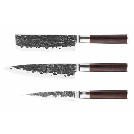 sebra set de couteaux 3pcs, couteau chef + couperet + couteau menager - forged