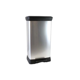poubelle à pédale 50 l 39 x 29 x h73 cm argent-noir - deco bin - curver
