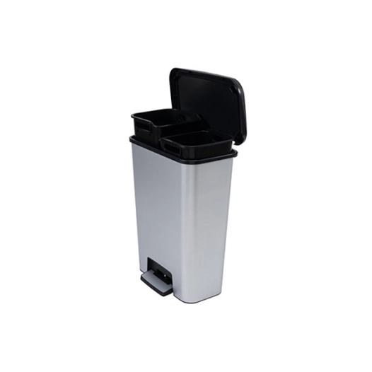 poubelle à pédale duo 23 l + 23 l 49.6 x 29.4 x h62 cm gris - compatta - curver