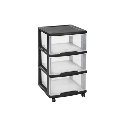 tour de rangement à tiroirs 3 x 20 l. 37 x 39 x h67 cm noir transparant - - curver