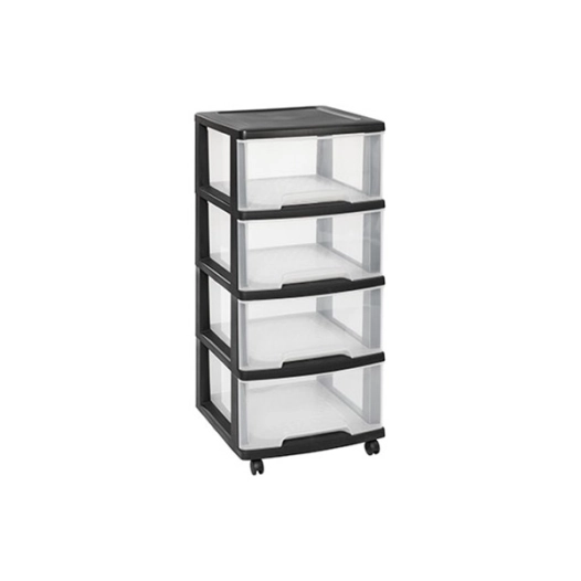 tour de rangement à tiroirs 4 x 20 l. 37 x 39 x h68 cm noir-transparant - - curver