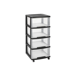 tour de rangement à tiroirs 4 x 20 l. 37 x 39 x h68 cm noir-transparant - - curver