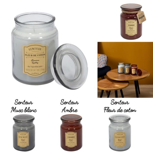 bougie parfumée top verre apothicaire h14.5cm m12 - home deco factory