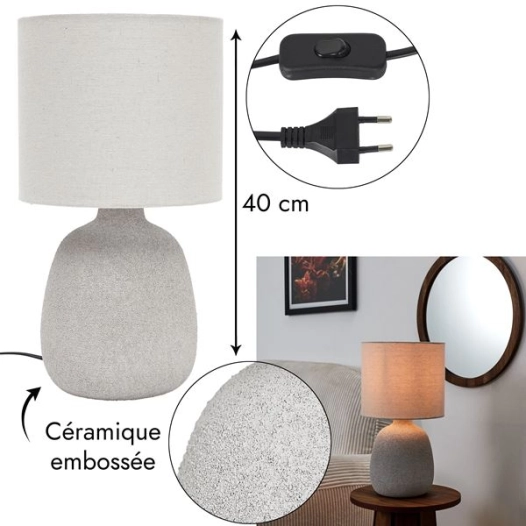 lampe céramique embossee h40cm m4 - home deco factory