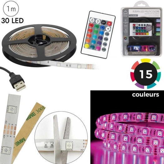 ruban rgb 30 led 1m telecommande m12 - home deco factory