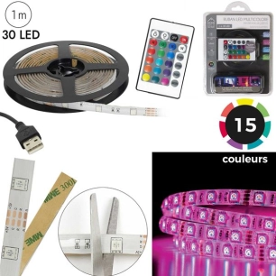 ruban rgb 30 led 1m telecommande m12 - home deco factory
