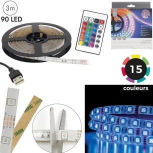 ruban rgb 90 led 3m telecommande m12 - home deco factory