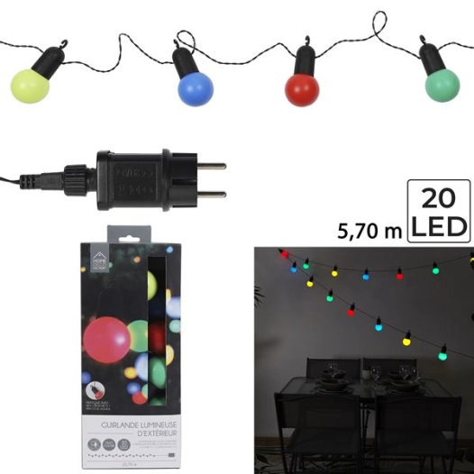 guirlande ampoules multicolores 20 leds 5m70 m6 - home deco factory