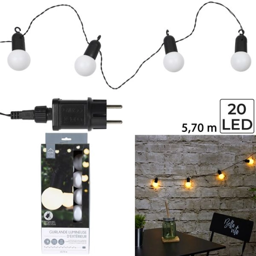 guirlande ampoules blanches 20 leds 5m70 m6 - home deco factory