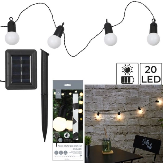 guirlande solaire ampoules blanches 20 leds m6 - home deco factory
