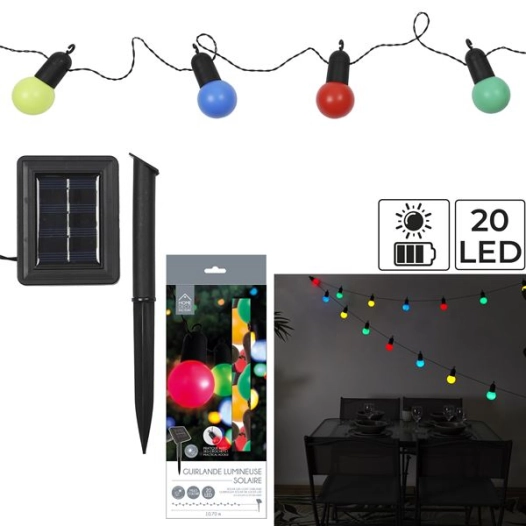 guirlande solaire ampoules 4 couleurs 20 leds m6 - home deco factory