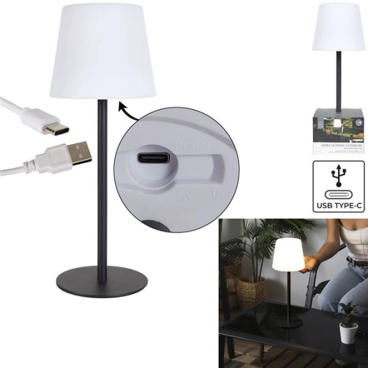lampe int/ext rechargeable usb ip65 h40cm noir m4 - home deco factory