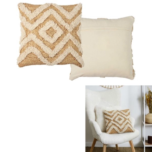 coussin jute et coton tufte 40x40cm m8 - home deco factory