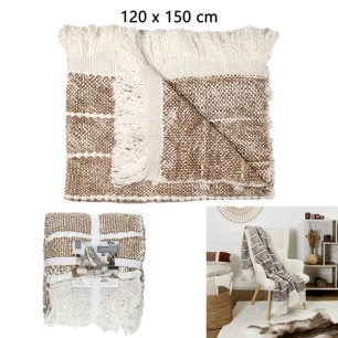 plaid maille tressee a franges m6 - home deco factory