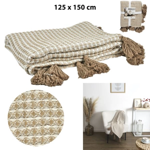 plaid nid d'abeille beige et taupe 125x150cm m8 - home deco factory