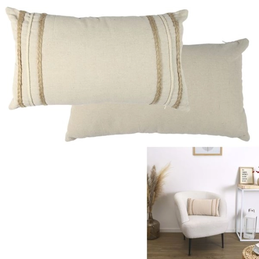 coussin beige et blanc tressé 30x50cm m8 - home deco factory