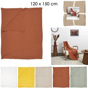 plaid effet gaze de coton uni 120x150cm m6 - home deco factory