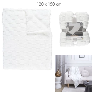 plaid flanelle damier blanc et beige 120x150cm m6 - home deco factory