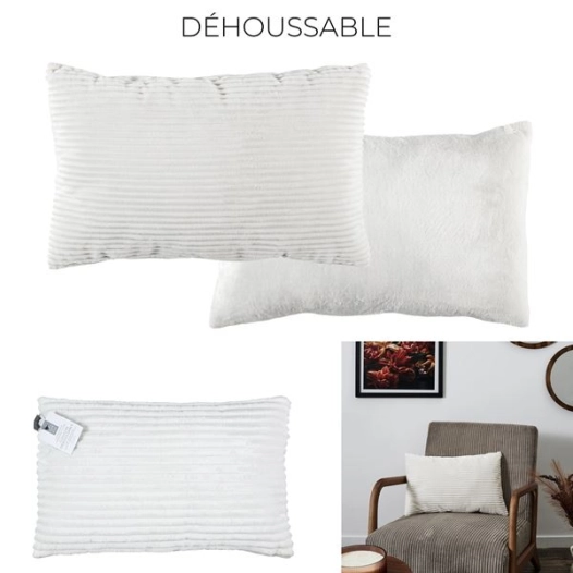 coussin flanelle côtelét 30x50cm a3 m6 - home deco factory