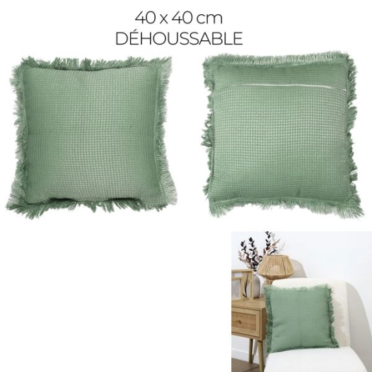 coussin gaufré vert sauge 40x40cm m6 - home deco factory