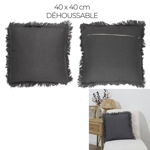 coussin gaufré anthracite 40x40cm m6 - home deco factory