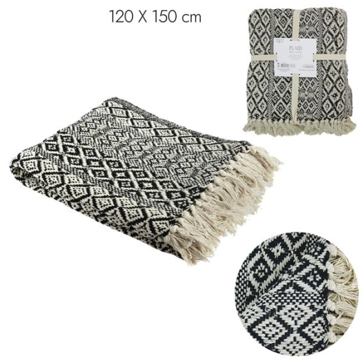 plaid jeté éthnique frange carreaux 120x150cm m6 - home deco factory