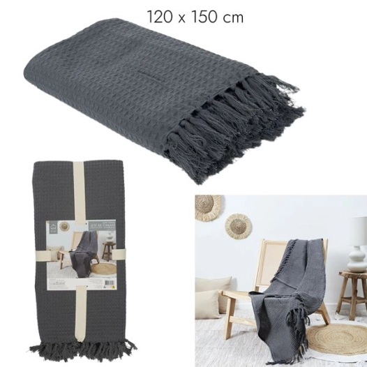 jeté de canapé gaufré gris anthracite 120x150cm m6 - home deco factory