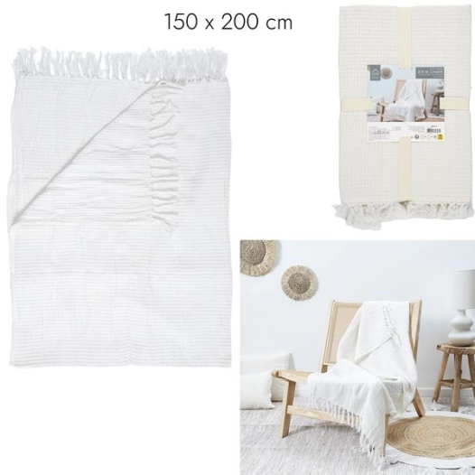 jeté de canapé gaufré ivoire 150x200cm m6 - home deco factory