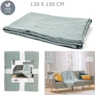 plaid jeté gaze de coton vert givre 120x150cm m6 - home deco factory