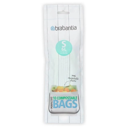 rouleau de 10 sacs poubelle compostables code s - 6 l - perfect fit - brabantia