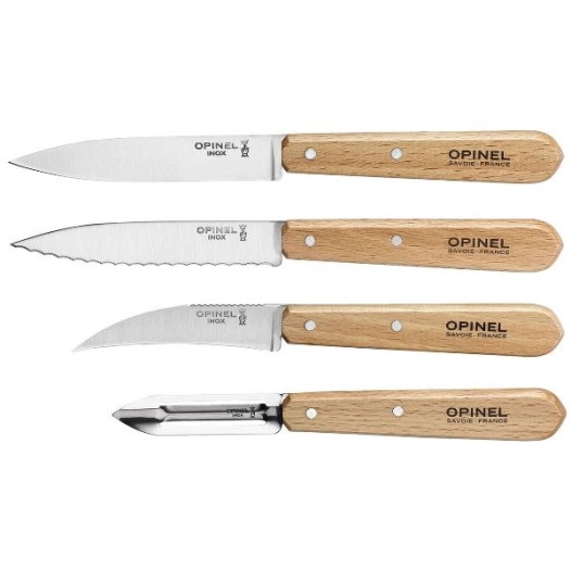 coffret de 4 couteaux de cuisine - naturel hêtre les essentiels - opinel