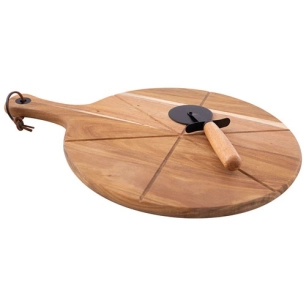 roulette à pizza + planche à découper ronde 32.5 cm en acacia - point virgule