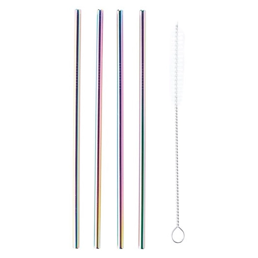 set de 4 pailles inox arc-en-ciel - point virgule