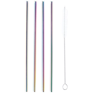 set de 4 pailles inox arc-en-ciel - point virgule
