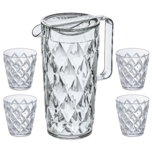 set pichet 1.6 l + 4 verres transparent - crystal - koziol