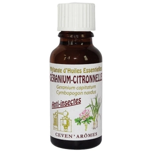 mélange d'huiles essentielles anti insectes géranium citronelle 20 ml - ceven aromes