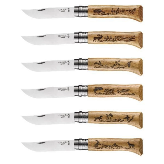 lot de 6 couteaux - tradition n°8 gravure animalia - opinel